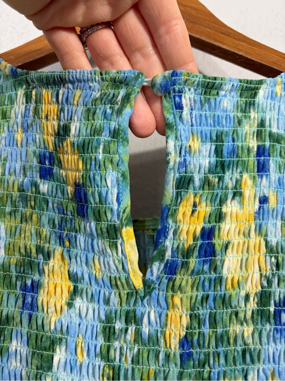 Blu Pepper Vibrant Blue Green and Yellow Smocked Top Midi Dress Size Large - Picture 9 of 9